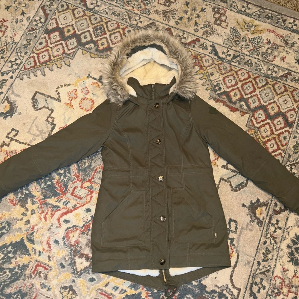 Hollister Olive Faux Fur Hooded Utility Jacket